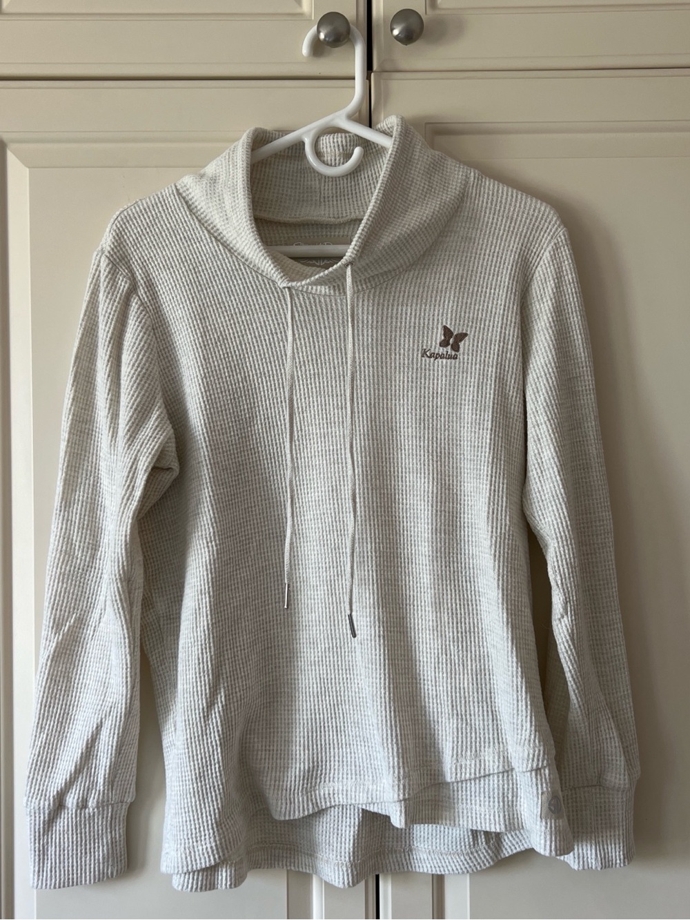 Kapaula Maui CuproWaffle Knit Cowl Pullover Hoodie - Light Cream